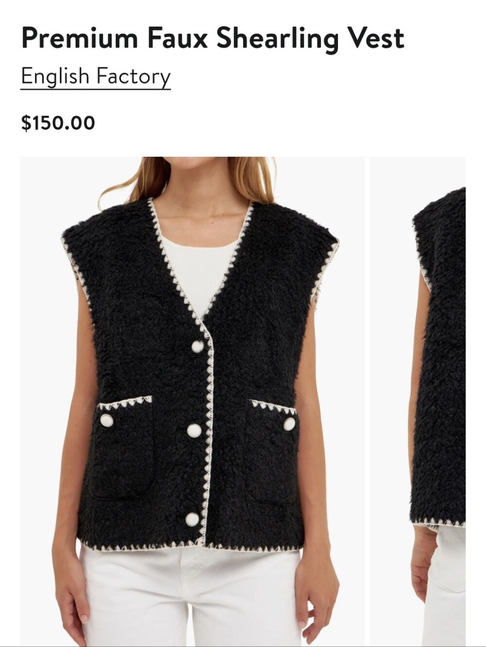NEW! English Factory Premium Shearling Vest / L